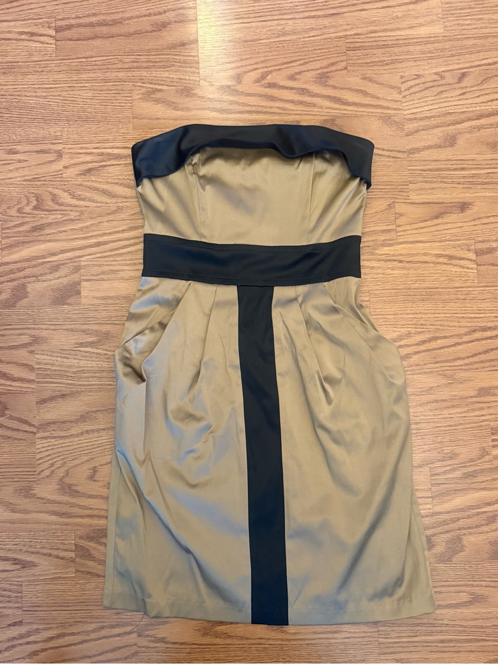 Teeze Me Strapless Tan Dress with Black Accents